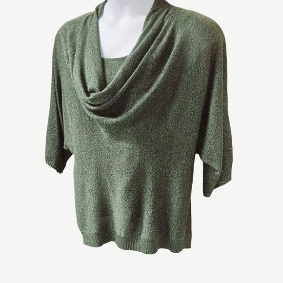 COLDWATER CREEK Women's sage green cowl neck blouse with metallic Shimmer Large - Picture 3 of 15